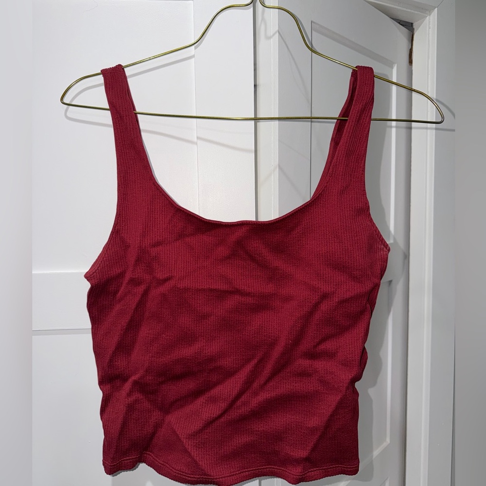 Dynamite Ribbed Scoop Tank Top - Wine